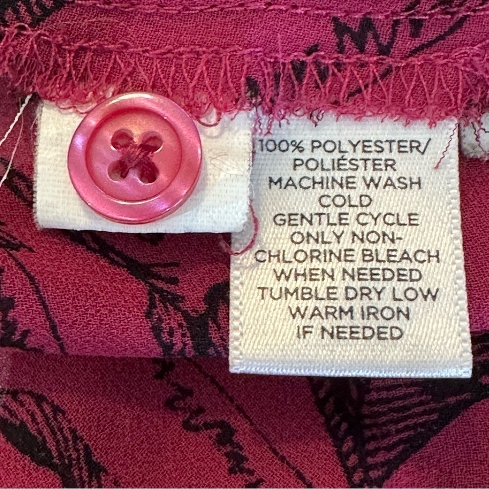Loft Butterfly Print Magenta Pink Sheer Blouse Neck Tie - Picture 4 of 5